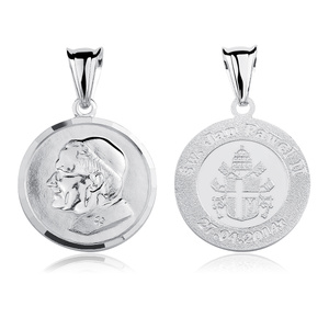 Srebrny pr. 925 diamentowany medalik Święty Jan Paweł II 32 x 20 mm dwustronny rodowany