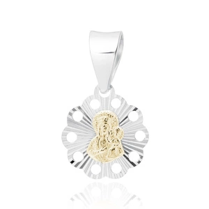 Srebrny pr. 925 diamentowany medalik Matka Boska Częstochowska 18 x 11 mm pozłacany