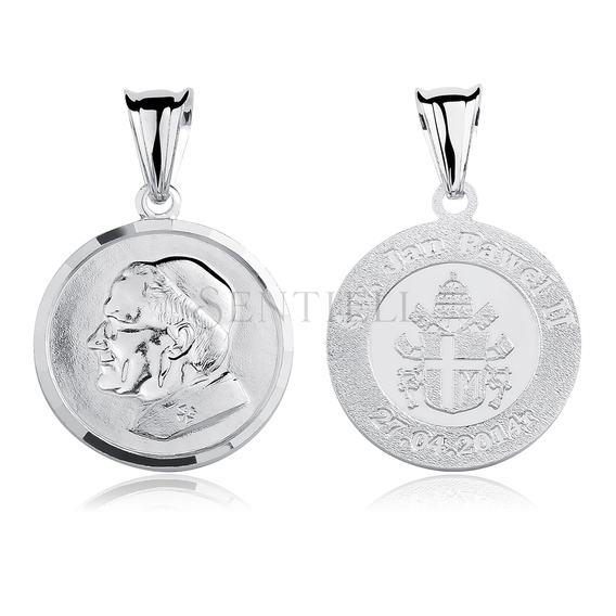 Srebrny pr. 925 diamentowany medalik Święty Jan Paweł II 32 x 20 mm dwustronny rodowany