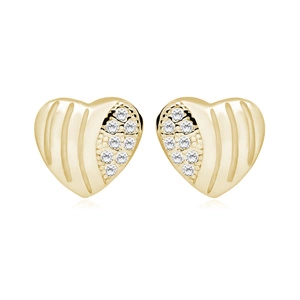 Srebrne kolczyki pr. 925 Cyrkonia microsetting serca pozłacane