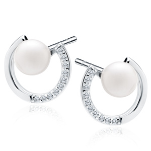 Srebrne kolczyki pr. 925 perełki z białymi cyrkoniami