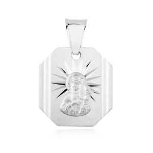 Srebrny pr. 925 diamentowany medalik Matka Boska Częstochowska 20 x 13 mm
