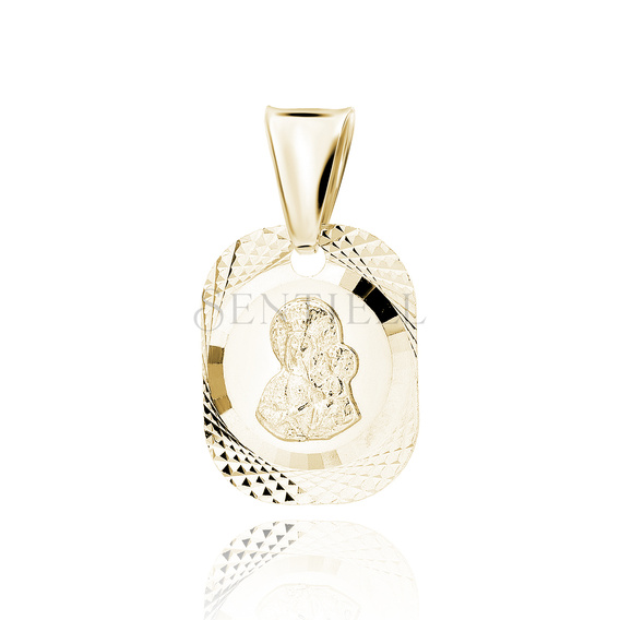 Srebrny pr. 925 pozłacany diamentowany medalik Matka Boska Częstochowska 10 x 18 mm