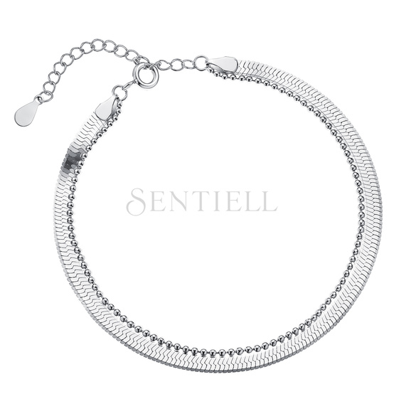 Srebrna bransoletka pr.925 z taśmą Snake i łańcuszkiem Bead
