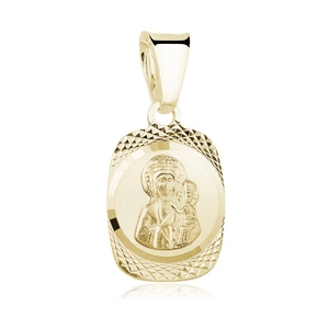 Srebrny pr. 925 pozłacany diamentowany medalik Matka Boska Częstochowska 10 x 20 mm
