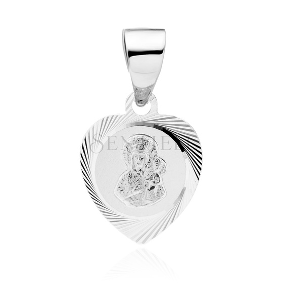 Srebrny pr. 925 diamentowany medalik serce Matka Boska Częstochowska 19 x 10 mm