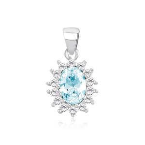 Srebrna elegancka zawieszka pr.925 z cyrkonią w kolorze Aqua Blue - karmazycja