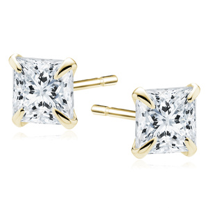 Srebrne, pozłacane kolczyki pr.925 cyrkonia biała 4 x 4mm kwadratowe