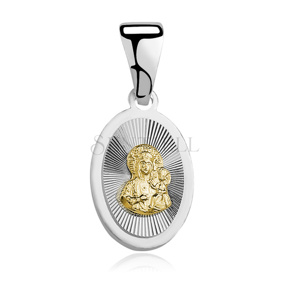 Srebrny pr. 925 diamentowany medalik Matka Boska Częstochowska 22 x 10 mm pozłacany