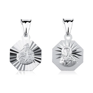 Srebrny pr. 925 medalik dwustronny Matka Boska Szkaplerzna / Jezus diamentowany 20 x 12 mm