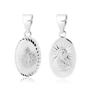 Srebrny pr. 925 diamentowany medalik Matka Boska Szkaplerzna / Jezus 10 x 22 mm