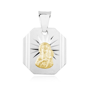 Srebrny pr. 925 diamentowany medalik Matka Boska Częstochowska pozłacany 20 x 13 mm