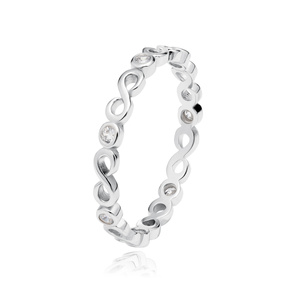 Srebrny delikatny pierścionek pr.925 cyrkonia biała - Nieskończoność