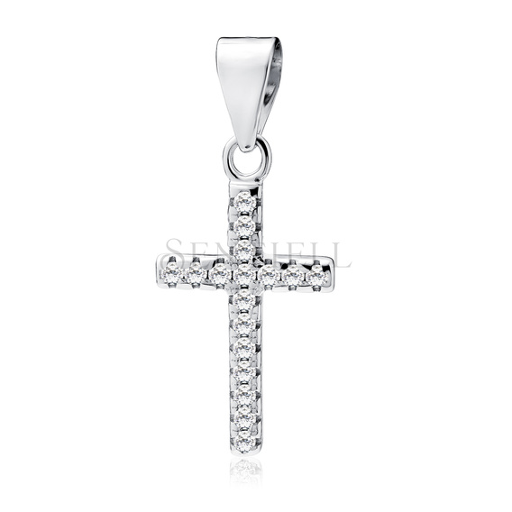 Srebrny pr. 925 krzyżyk rodowany z cyrkoniami 23 x 10 mm