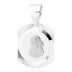 Srebrny pr. 925 diamentowany medalik Matka Boska Częstochowska 12 x 20 mm