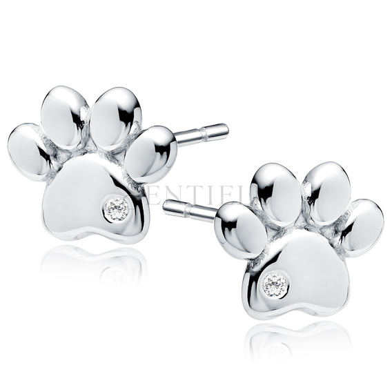 Srebrne pr. 925 kolczyki - łapka pies / kot z białą cyrkonią