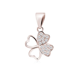 Srebrna pozłacana zawieszka pr.925 koniczynka z białymi cyrkoniami - różowe złoto