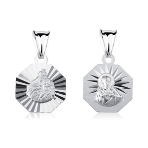 Srebrny pr. 925 medalik dwustronny Matka Boska Szkaplerzna / Jezus diamentowany 20 x 12 mm