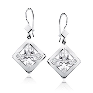 Srebrne kolczyki pr.925 Cyrkonia biała romb