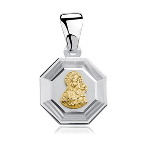 Srebrny pr. 925 pozłacany medalik Matka Boska Częstochowska 21 x 12 mm