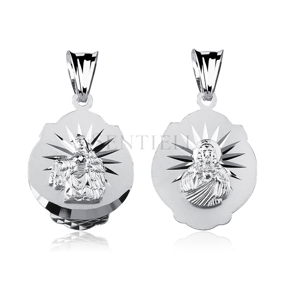 Srebrny pr. 925 medalik Matka Boska Szkaplerzna / Jezus dwustronny 26 x 15 mm