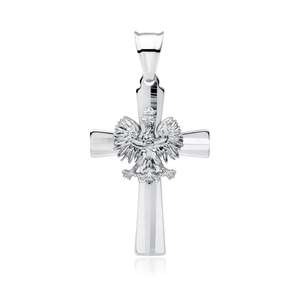 Srebrny pr. 925 krzyżyk rodowany z orłem – polski symbol narodowy 43 x 23 mm