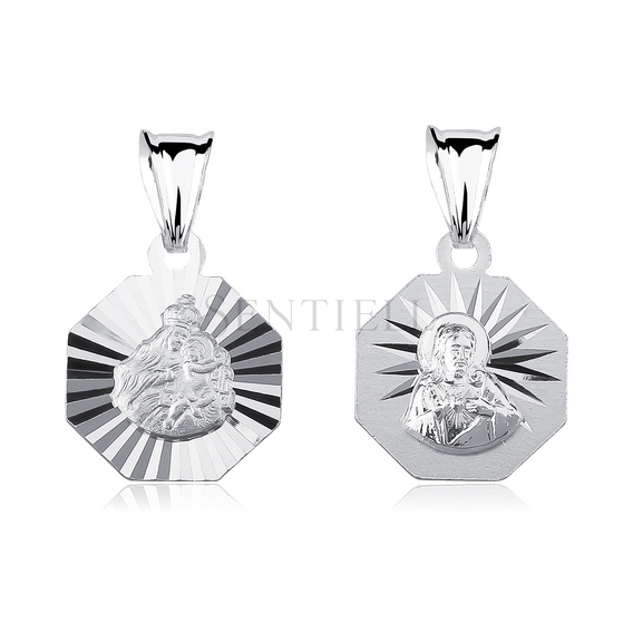 Srebrny pr. 925 medalik dwustronny Matka Boska Szkaplerzna / Jezus diamentowany 20 x 12 mm