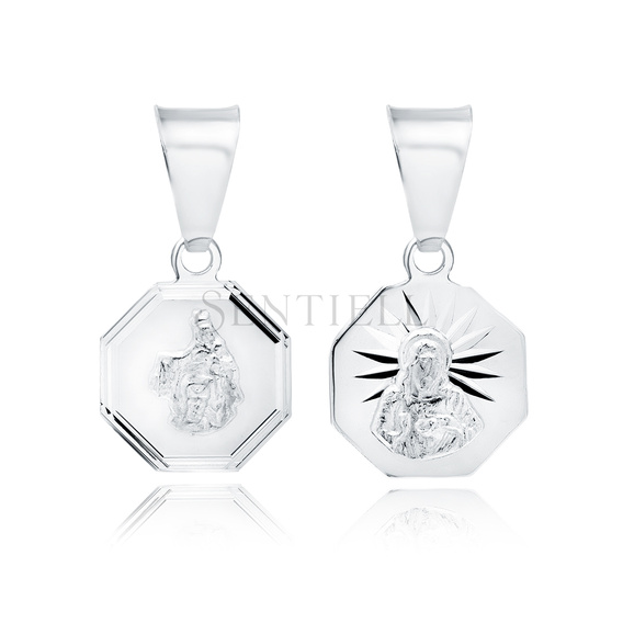 Srebrny pr. 925 rodowany medalik Matka Boska Szkaplerzna / Jezus 21 x 10 mm
