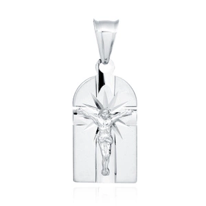Srebrny pr. 925 rodowany medalik Jezus na krzyżu 30 x 12 mm