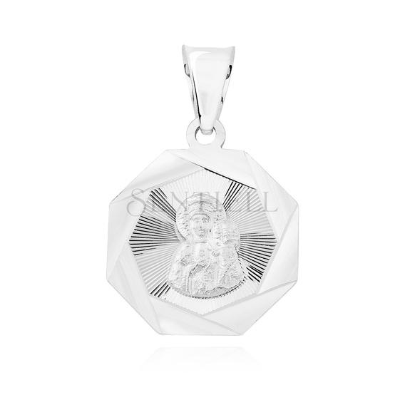 Srebrny pr. 925 rodowany medalik Matka Boska Częstochowska diamentowany 25 x 16 mm