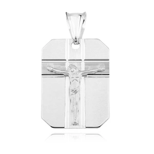 Srebrny pr. 925 rodowany medalik Jezus na krzyżu diamentowany 33 x 18 mm