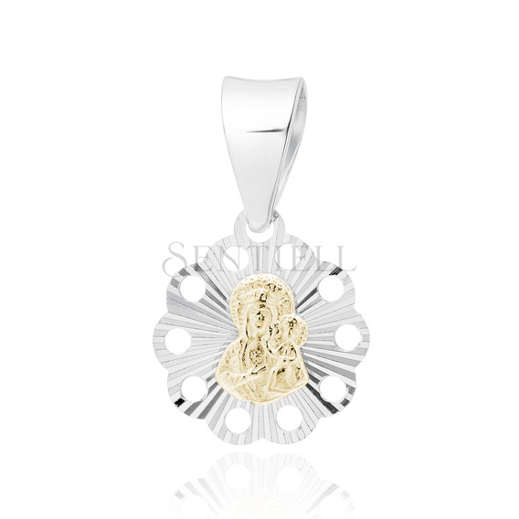Srebrny pr. 925 diamentowany medalik Matka Boska Częstochowska 18 x 11 mm pozłacany