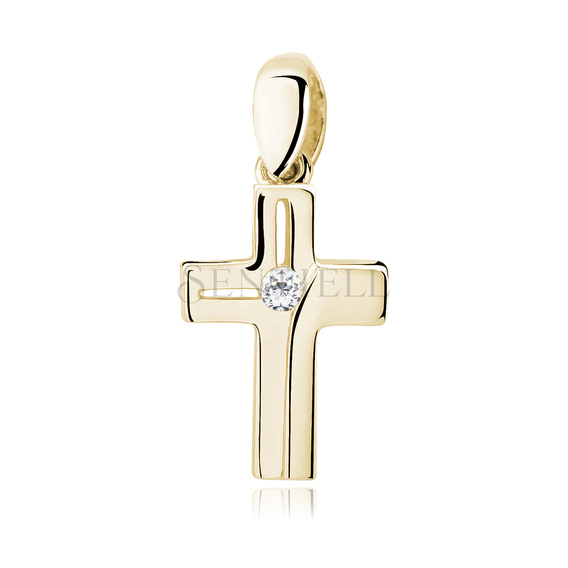 Srebrny pr. 925 pozłacany krzyżyk z białą cyrkonią 22 x 11 mm
