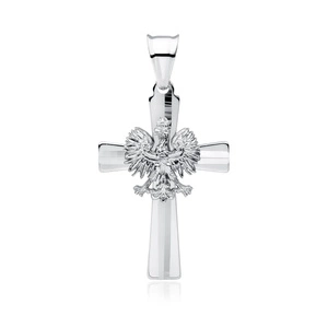 Srebrny pr. 925 krzyżyk rodowany z orłem – polski symbol narodowy 43 x 23 mm
