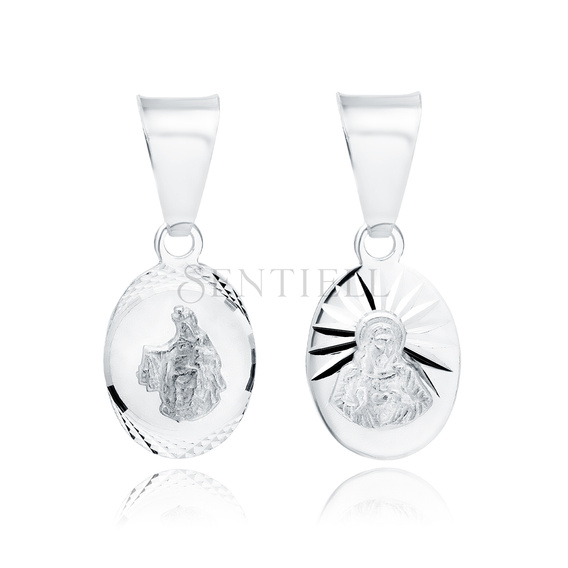 Srebrny pr. 925 rodowany medalik Matka Boska Szkaplerzna / Jezus 19 x 9 mm