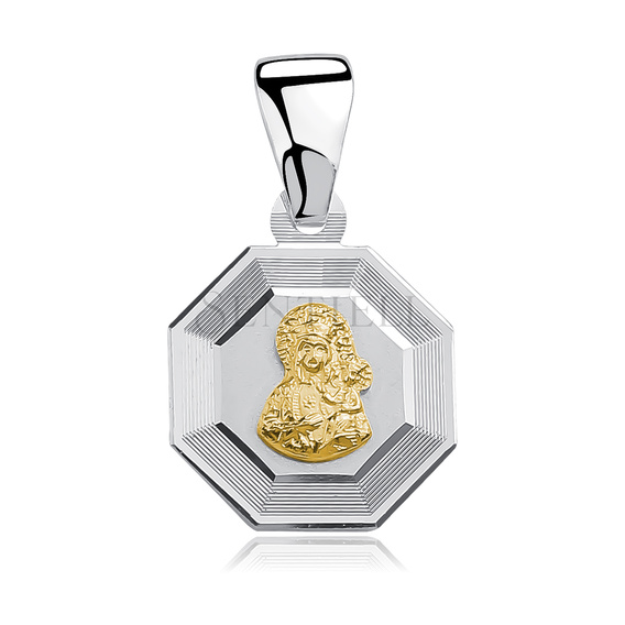 Srebrny pr. 925 pozłacany medalik Matka Boska Częstochowska 21 x 12 mm