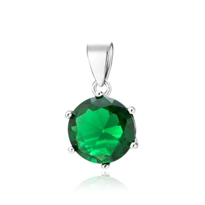 Zawieszka rodowana srebrna pr.925 zielona cyrkonia okrągła średnica 8mm