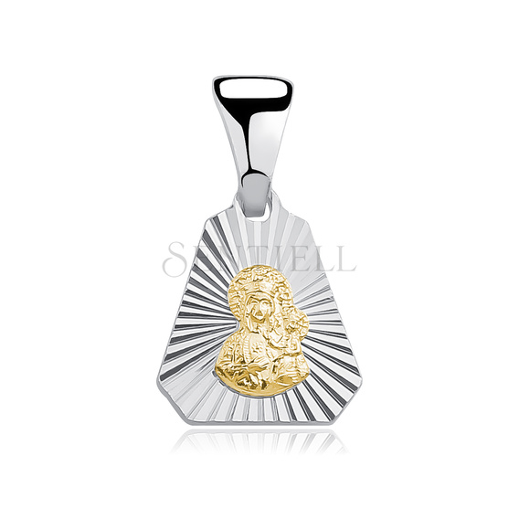 Srebrny pr. 925 pozłacany medalik Matka Boska Częstochowska 19 x 10 mm