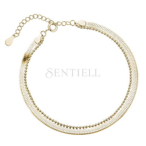 Srebrna pozłacana bransoletka pr.925 z taśmą Snake i łańcuszkiem Bead