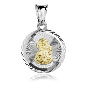 Srebrny pr. 925 pozłacany medalik Matka Boska Częstochowska 21 x 13 mm