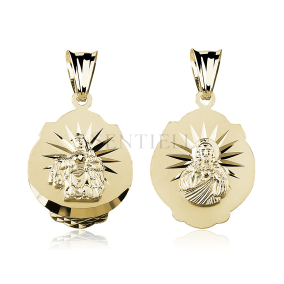 Srebrny pr. 925 pozłacany medalik dwustronny Jezus / Matka Boska Szkaplerzna 26 x 15 mm