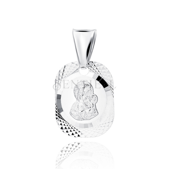 Srebrny pr. 925 rodowany medalik Matka Boska Częstochowska 18 x 10 mm