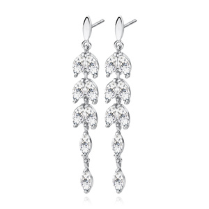 Srebrne kolczyki ślubne pr.925 długie liście z cyrkoniami