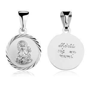 Srebrny pr. 925 medalik Matka Boska Częstochowska dwustronny 22 x 13 mm