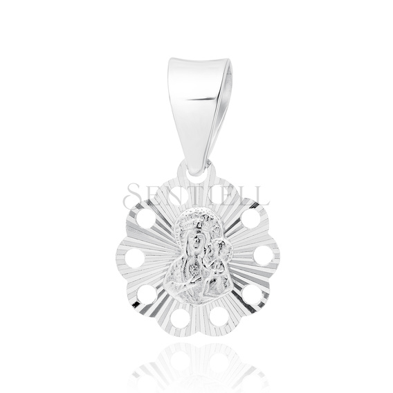 Srebrny pr. 925 diamentowany medalik Matka Boska Częstochowska 18 x 11 mm rodowany