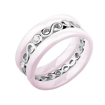 Dwa różowe pierścionki ceramiczne i pierścionek srebrny z cyrkoniami - Nieskończoność