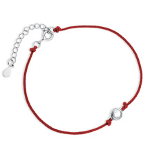 Srebrna pr.925 bransoletka z czerwonym sznurkiem i białą cyrkonią