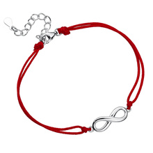 Srebrna pr.925 bransoletka z czerwonym sznurkiem - nieskończoność