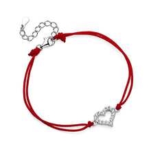 Srebrna pr.925 bransoletka z czerwonym sznurkiem - serce z cyrkoniami