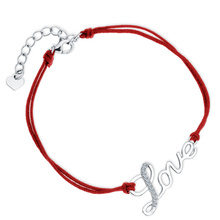 Srebrna pr.925 bransoletka z podwójnym czerwonym sznurkiem i białymi cyrkoniami - napis Love